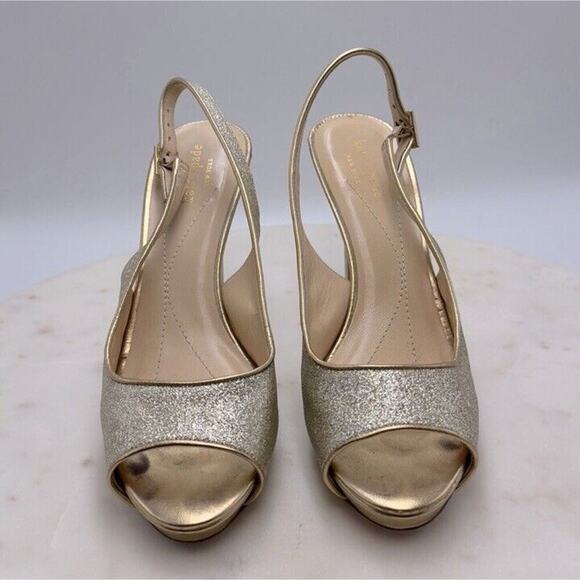 Kate Spade New York Gold Open Toe Slingback Heels Pumps Shoes Glitter Size 8 - Picture 4 of 11